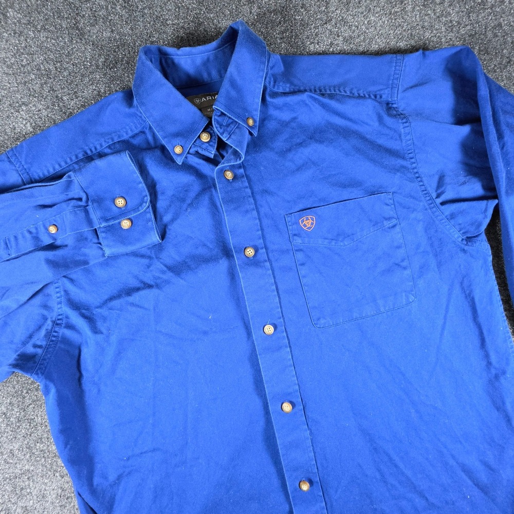 Ariat Solid Twill Shirt Mens Medium Blue Long Sleeve Button Down 10006660